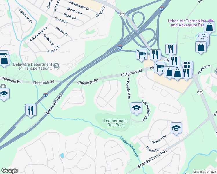 map of restaurants, bars, coffee shops, grocery stores, and more near 310 Sentinel Lane in Newark