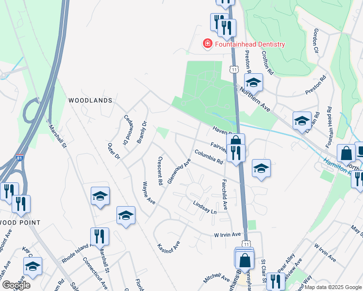 map of restaurants, bars, coffee shops, grocery stores, and more near 1120 Beechwood Drive in Hagerstown