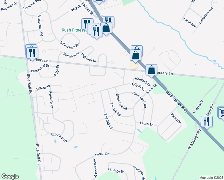 map of restaurants, bars, coffee shops, grocery stores, and more near 226 Holly Parkway in Monroe