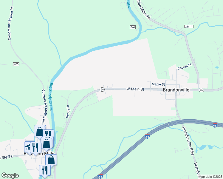 map of restaurants, bars, coffee shops, grocery stores, and more near 477 West Main Street in Bruceton Mills