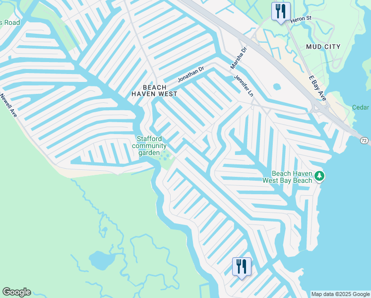 map of restaurants, bars, coffee shops, grocery stores, and more near 1211 Walter Boulevard in Stafford Township