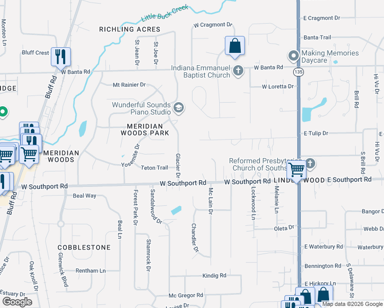 map of restaurants, bars, coffee shops, grocery stores, and more near 420 West Southport Road in Indianapolis