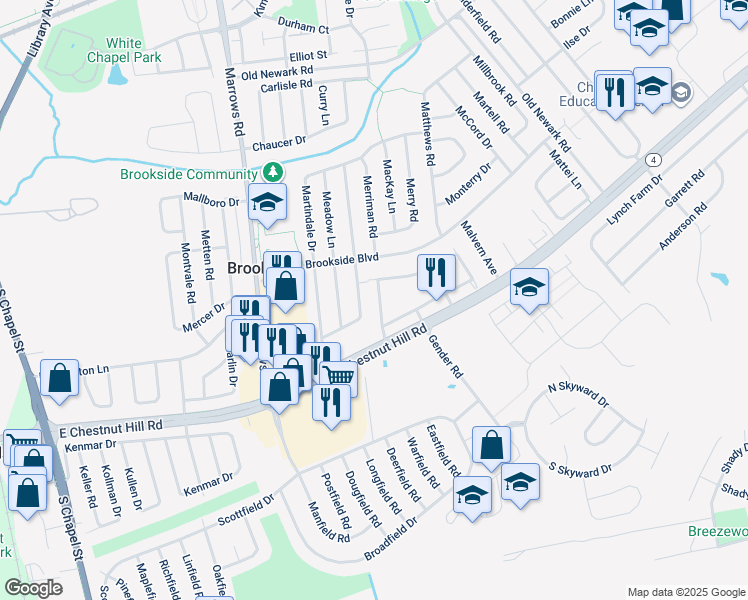 map of restaurants, bars, coffee shops, grocery stores, and more near 138 Chestnut Crossing Drive in Newark