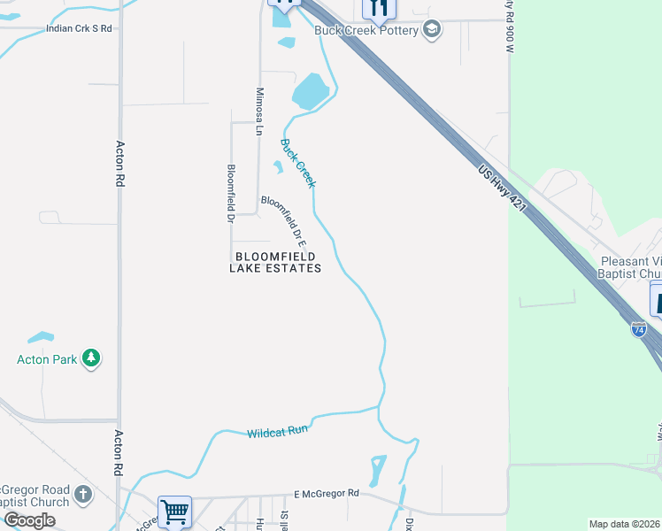 map of restaurants, bars, coffee shops, grocery stores, and more near 11515 Bloomfield Drive South in Indianapolis