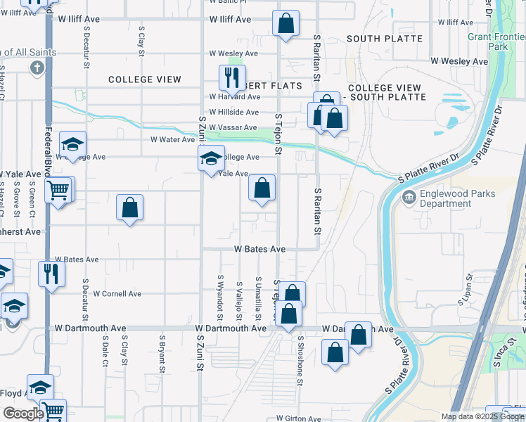 map of restaurants, bars, coffee shops, grocery stores, and more near 2065 West Amherst Avenue in Englewood