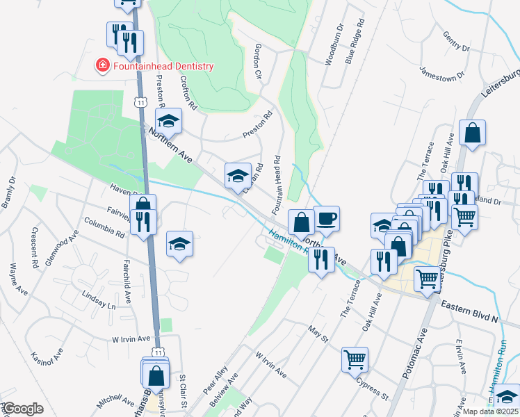 map of restaurants, bars, coffee shops, grocery stores, and more near 610 Northern Avenue in Hagerstown