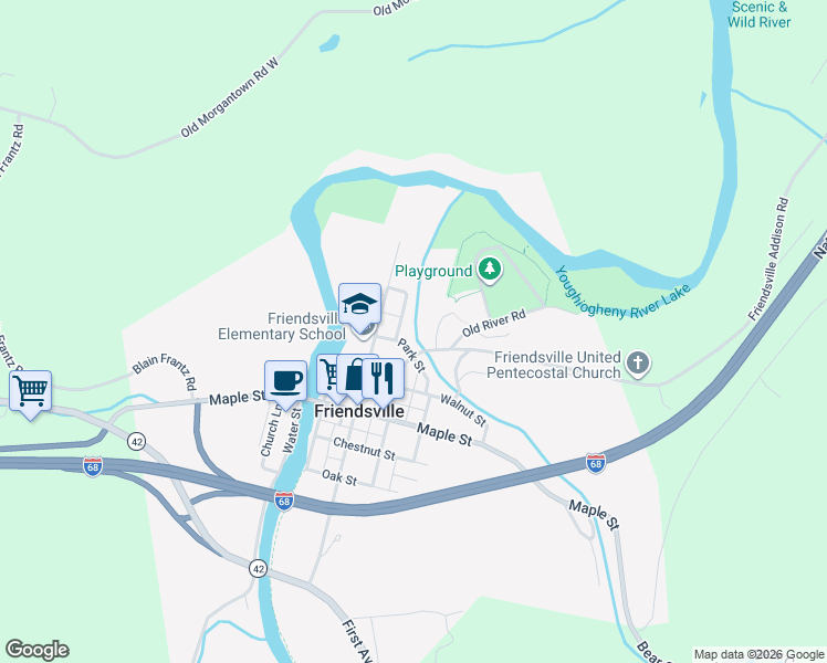 map of restaurants, bars, coffee shops, grocery stores, and more near 948 Second Avenue in Friendsville