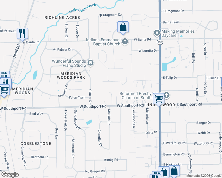 map of restaurants, bars, coffee shops, grocery stores, and more near 320 West Southport Road in Indianapolis