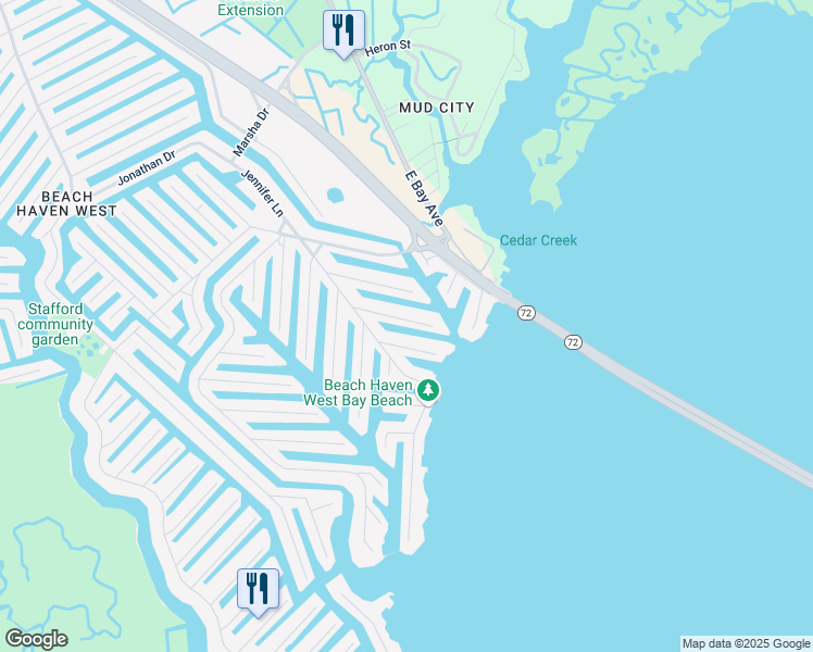 map of restaurants, bars, coffee shops, grocery stores, and more near 47 Muriel Dr in Stafford Township