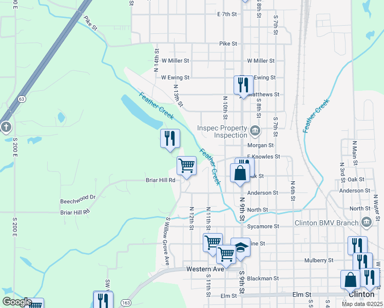 map of restaurants, bars, coffee shops, grocery stores, and more near 2522 East Knowles Street in Clinton