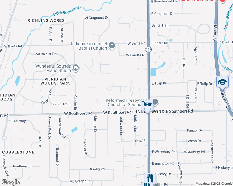 map of restaurants, bars, coffee shops, grocery stores, and more near 331 Jordan Road in Indianapolis
