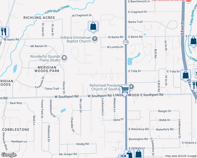 map of restaurants, bars, coffee shops, grocery stores, and more near 331 Jordan Road in Indianapolis