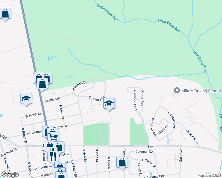 map of restaurants, bars, coffee shops, grocery stores, and more near 142 South Dennis Drive in Clayton