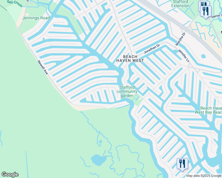 map of restaurants, bars, coffee shops, grocery stores, and more near 108 Thomas Lane in Stafford Township