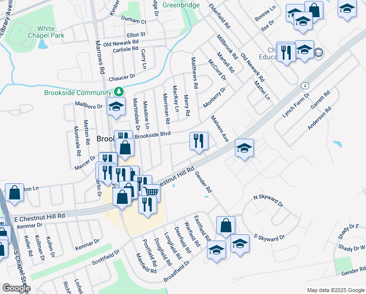 map of restaurants, bars, coffee shops, grocery stores, and more near 138 Chestnut Crossing Drive in Newark
