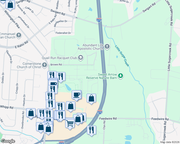 map of restaurants, bars, coffee shops, grocery stores, and more near 4401 Feedwire Road in Dayton