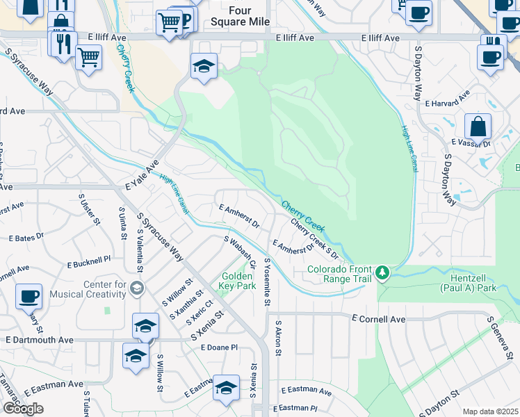 map of restaurants, bars, coffee shops, grocery stores, and more near in Denver