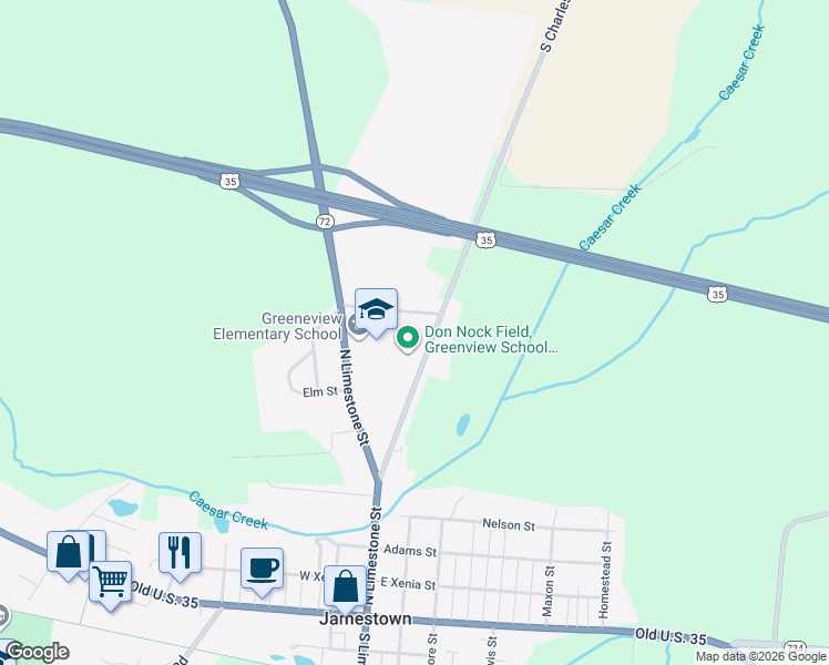 map of restaurants, bars, coffee shops, grocery stores, and more near 69 North Limestone Street in Jamestown