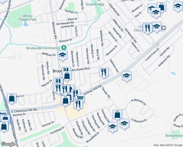 map of restaurants, bars, coffee shops, grocery stores, and more near 138 Chestnut Crossing Dr in Newark