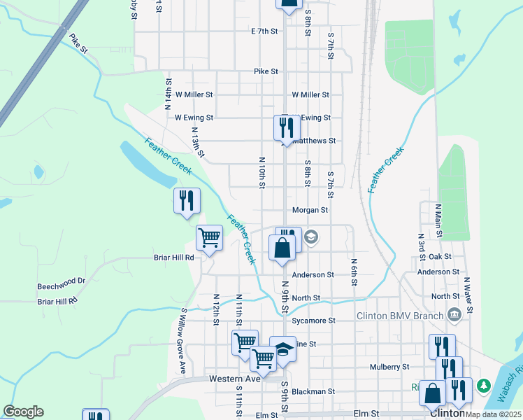map of restaurants, bars, coffee shops, grocery stores, and more near 676 North 10th Street in Clinton