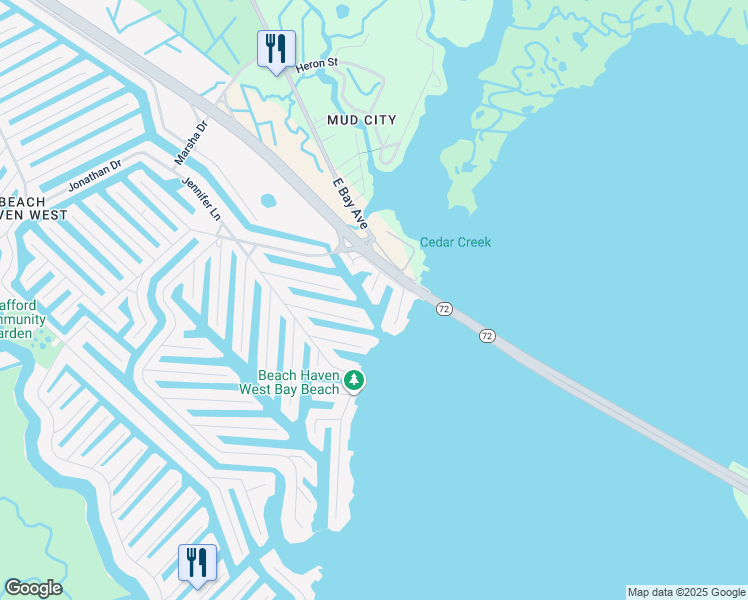 map of restaurants, bars, coffee shops, grocery stores, and more near 24 Julia Drive in Stafford Township