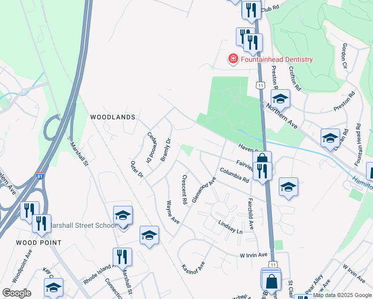 map of restaurants, bars, coffee shops, grocery stores, and more near 1169 Fairview Road in Hagerstown
