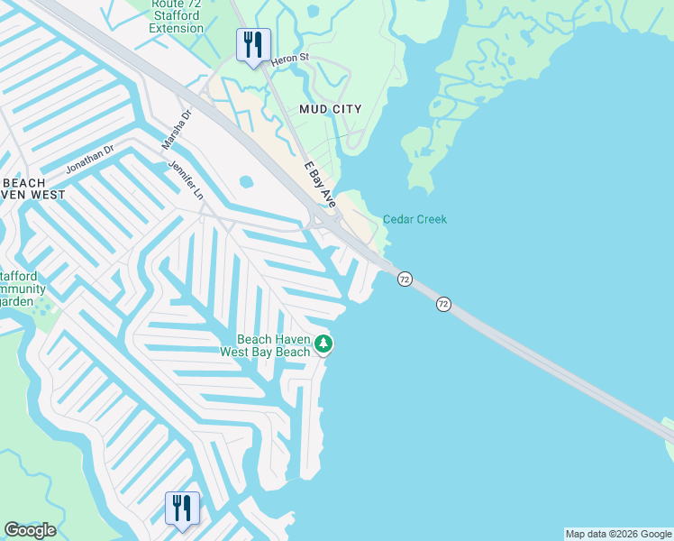 map of restaurants, bars, coffee shops, grocery stores, and more near 29 Julia Drive in Stafford Township