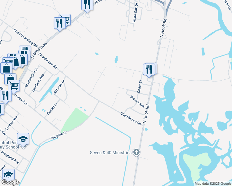 map of restaurants, bars, coffee shops, grocery stores, and more near 12 Johnstone Street in Salem County