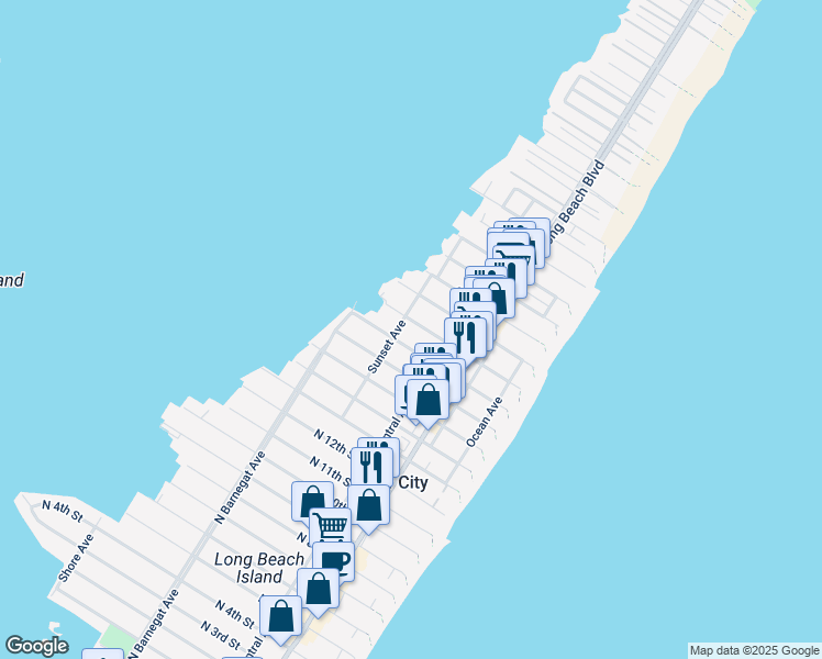 map of restaurants, bars, coffee shops, grocery stores, and more near 236 18th Street in Surf City