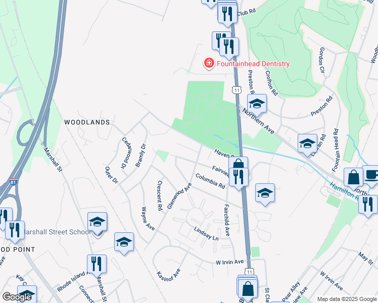 map of restaurants, bars, coffee shops, grocery stores, and more near 1113 Green Lane in Hagerstown