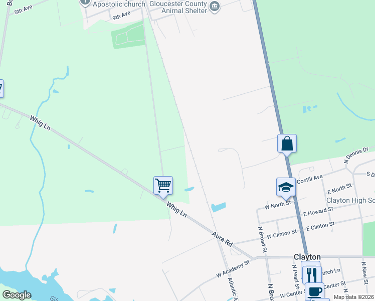 map of restaurants, bars, coffee shops, grocery stores, and more near 529 Fairview Road in Glassboro
