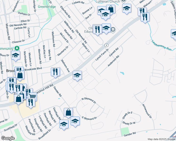map of restaurants, bars, coffee shops, grocery stores, and more near 1705 Mel Lane in Newark