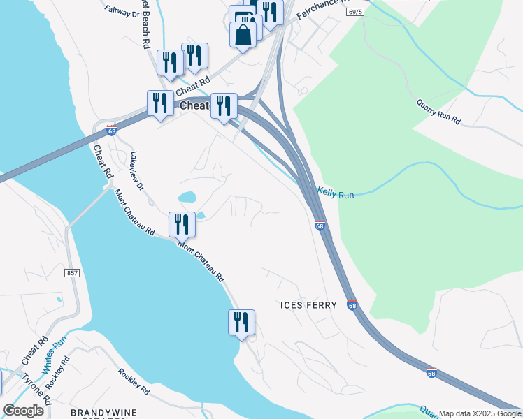 map of restaurants, bars, coffee shops, grocery stores, and more near 905 Hawks Nest Drive in Morgantown