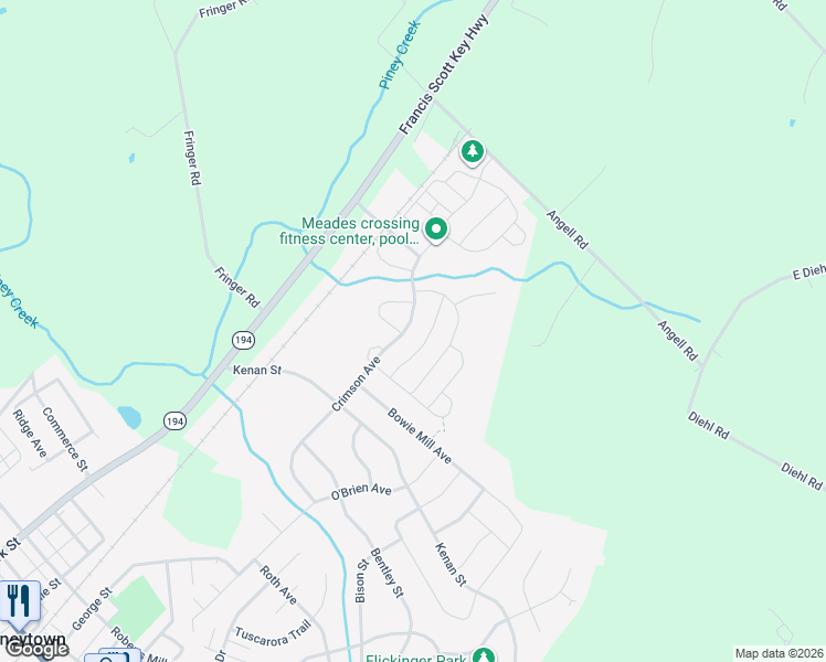 map of restaurants, bars, coffee shops, grocery stores, and more near 138 Crimson Avenue in Taneytown