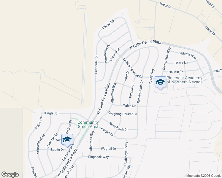map of restaurants, bars, coffee shops, grocery stores, and more near 2282 Albatross Way in Spanish Springs