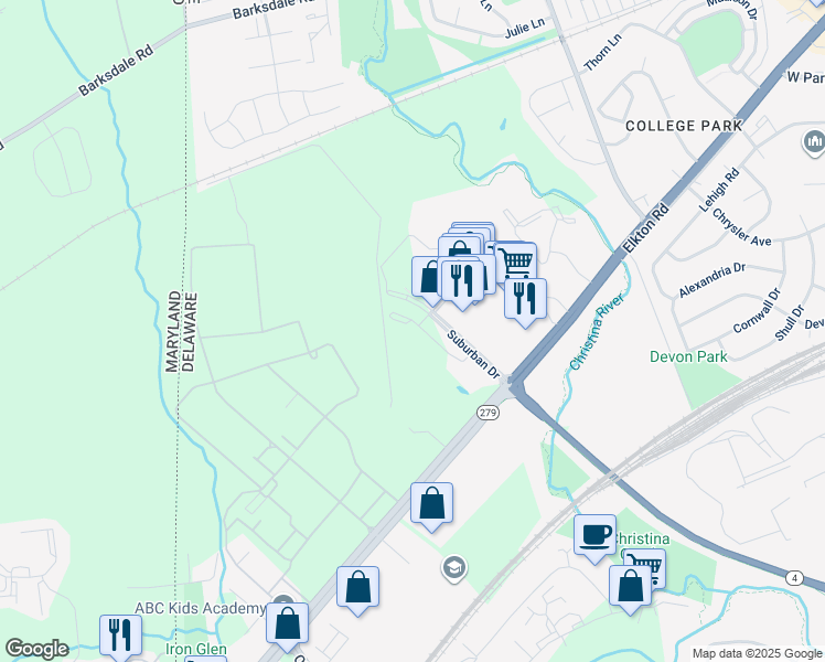 map of restaurants, bars, coffee shops, grocery stores, and more near 501 Hamlet Way in Newark