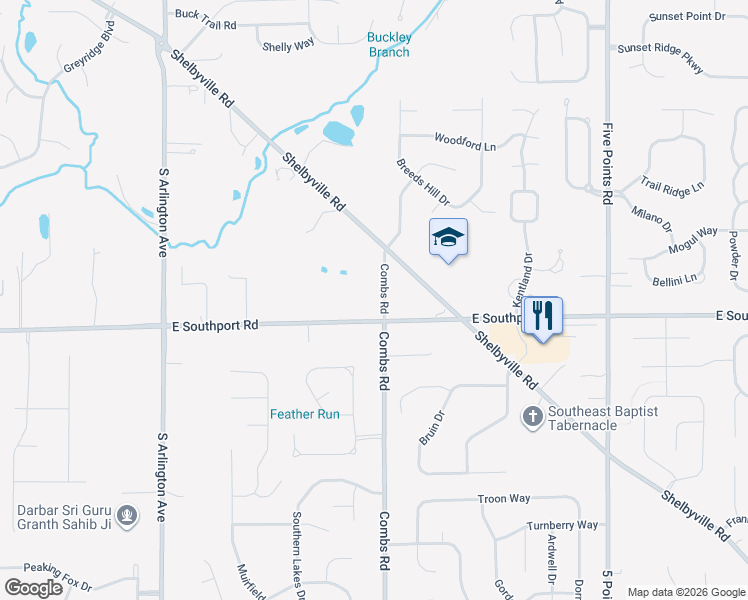 map of restaurants, bars, coffee shops, grocery stores, and more near 6920 Combs Road in Indianapolis