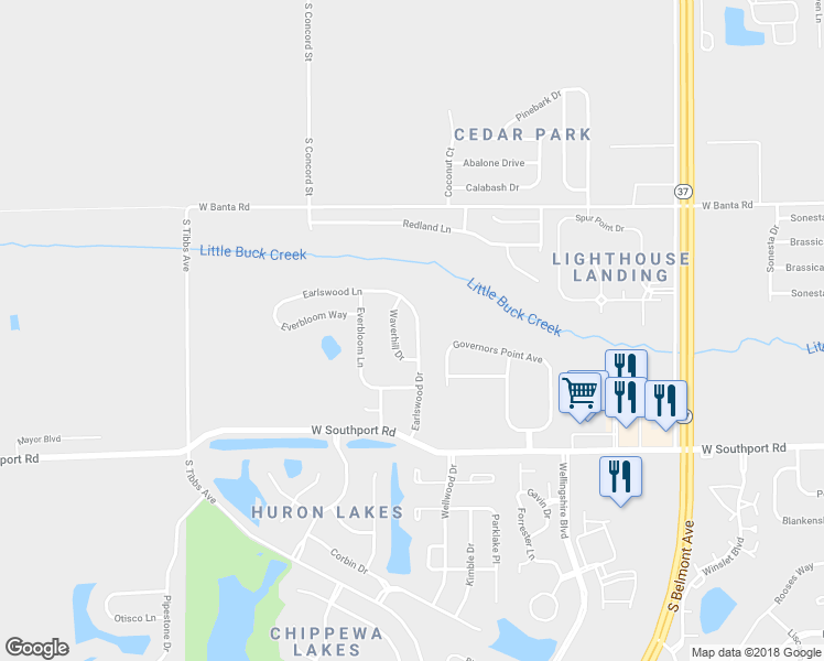 map of restaurants, bars, coffee shops, grocery stores, and more near 6721 Earlswood Drive in Indianapolis