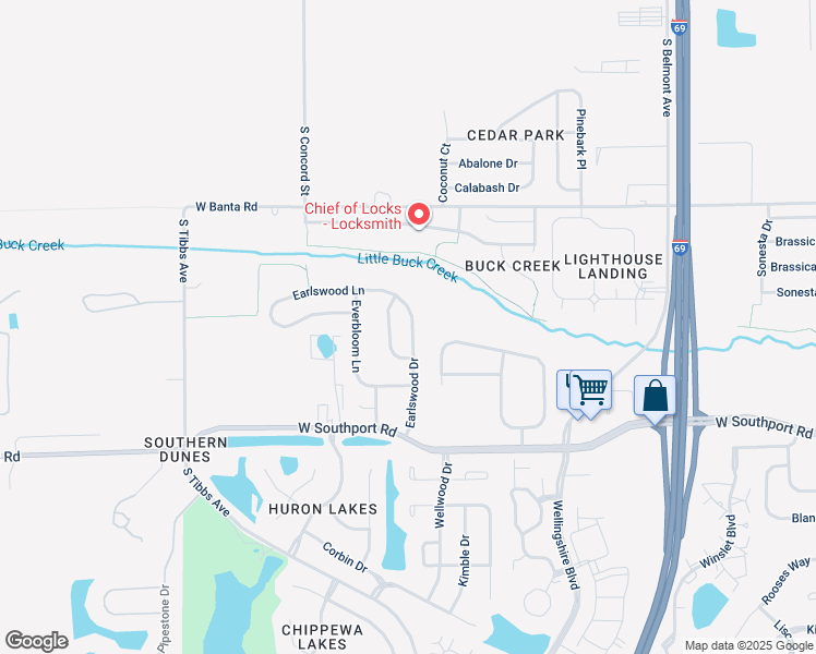 map of restaurants, bars, coffee shops, grocery stores, and more near 6728 Earlswood Drive in Indianapolis