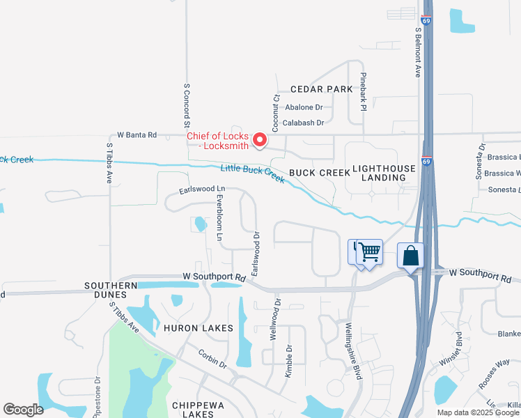 map of restaurants, bars, coffee shops, grocery stores, and more near 6725 Earlswood Drive in Indianapolis
