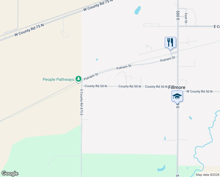 map of restaurants, bars, coffee shops, grocery stores, and more near 222 County Road 50 North in Fillmore