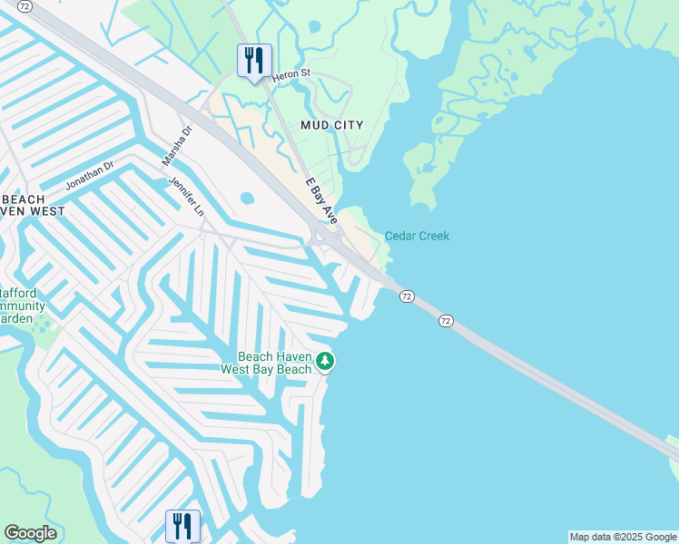 map of restaurants, bars, coffee shops, grocery stores, and more near 13 Julia Drive in Stafford Township