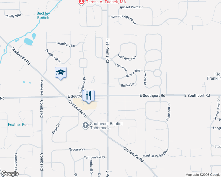 map of restaurants, bars, coffee shops, grocery stores, and more near 6921 Five Points Road in Indianapolis