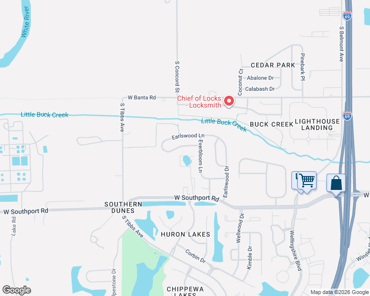 map of restaurants, bars, coffee shops, grocery stores, and more near 3021 Everbloom Way in Indianapolis