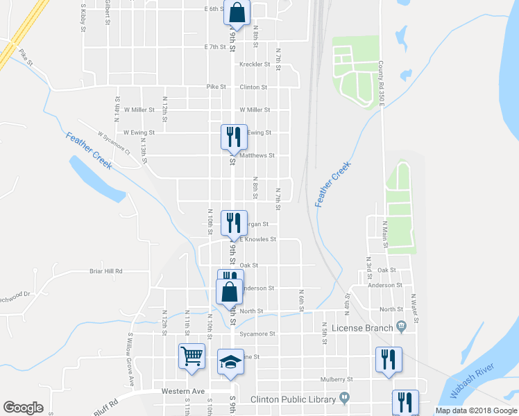map of restaurants, bars, coffee shops, grocery stores, and more near 741 North 8th Street in Clinton