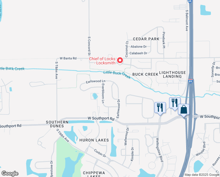 map of restaurants, bars, coffee shops, grocery stores, and more near 6722 Waverhill Dr in Indianapolis