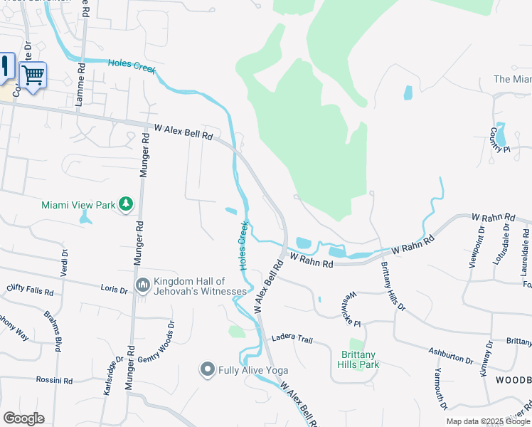 map of restaurants, bars, coffee shops, grocery stores, and more near 1750 West Alex Bell Road in Montgomery County