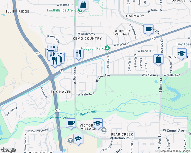 map of restaurants, bars, coffee shops, grocery stores, and more near 9666 West Vassar Avenue in Lakewood