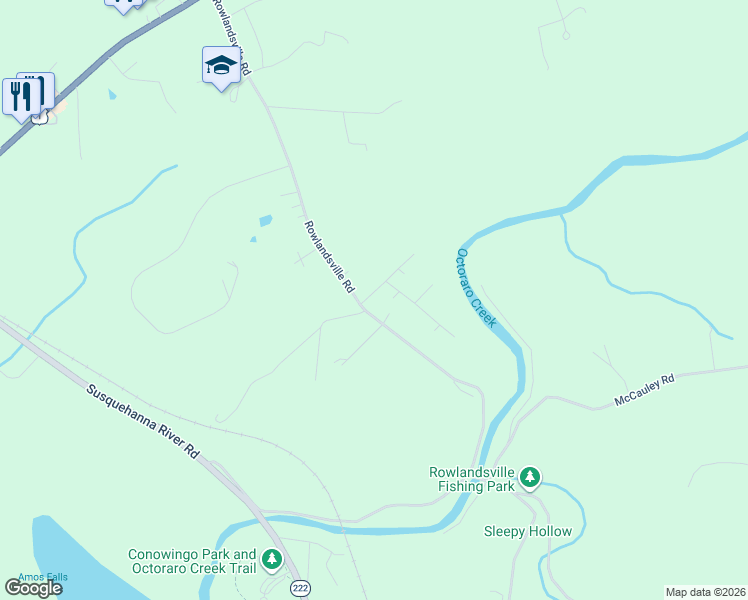 map of restaurants, bars, coffee shops, grocery stores, and more near 210 Rowlandsville Road in Cecil County