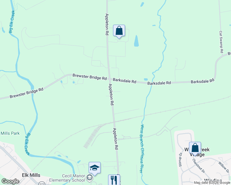 map of restaurants, bars, coffee shops, grocery stores, and more near 1428 Appleton Road in Elkton